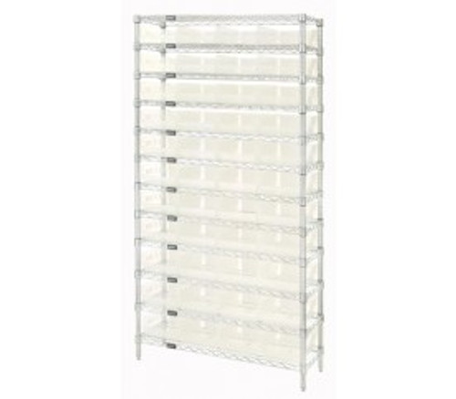 Quantum WR12-110CL 36" W x 18" D x 74" H Overall Size Chrome Plated Finish Bin Wire Shelving System