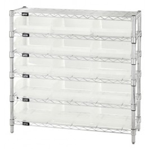 Quantum WR6-36-1236-109CL 36" W x 12" D Chrome Plated 6 Shelves Bin Wire Shelving System