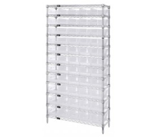 Quantum WR12-104CL 36" W x 18" D x 74" H Overall Size Chrome Plated Finish Bin Wire Shelving System