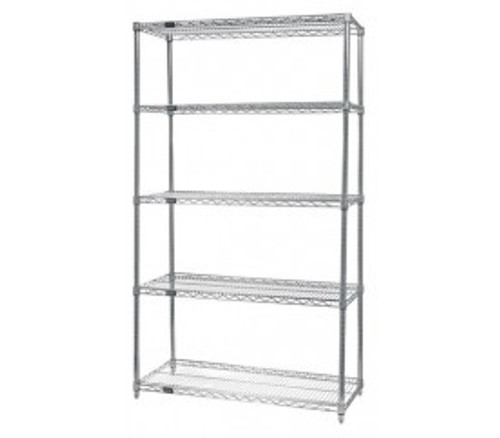 Quantum WR54-1272S-5 72" W x 12" D x 54" H Stainless Steel Wire Shelving Starter Kit