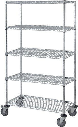 Quantum M1848C47-5 48" W x 18" D x 80" H Chrome Plated 5 Wire Shelves Mobile Cart