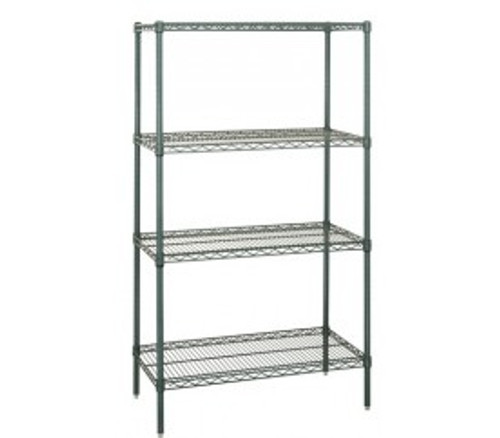 Quantum WR54-1424P 24" W x 14" D x 54" H Green Epoxy Antimicrobial Finish Wire Shelving Starter Kit