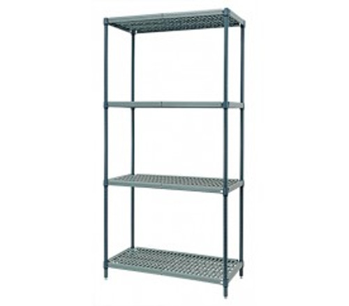 Quantum WR74-2454WPM 54" W x 24" D Green Epoxy Antimicrobial Coating 4 Shelves Stationary Wire Plastic Mat Shelving Unit