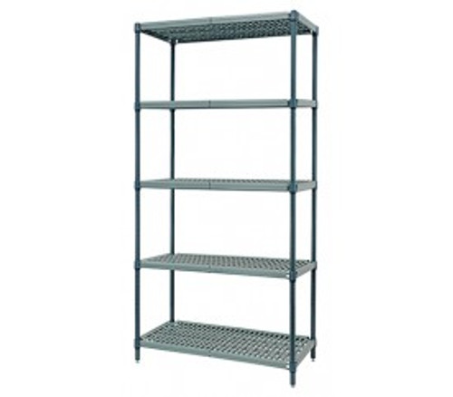 Quantum WR86-2136WPM-5 36" W x 21" D Green Epoxy Antimicrobial Coating 5 Shelves Stationary Wire Plastic Mat Shelving Unit