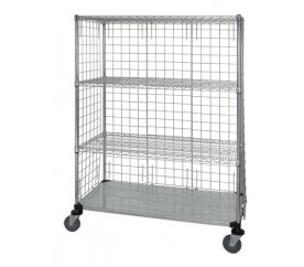 Quantum WRDBS4-74-2460EP-5 60" W x 24" D Chrome 5 Shelves Wire Enclosed Cart