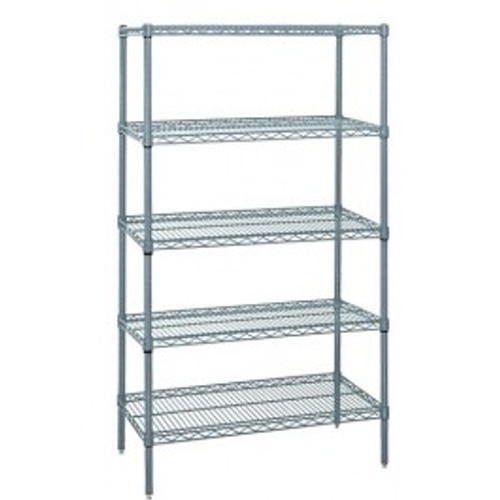 Quantum WR63-2142GY-5 42" W x 21" D x 63" H Gray Epoxy Antimicrobial Wire Shelving Starter Kit
