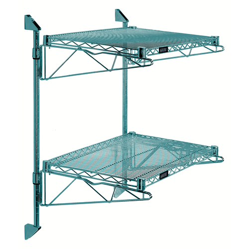 Quantum WC34-CB2436P 36" W x 24" D Green Epoxy Antimicrobial Finish Cantilever Double Shelf Post Wall Mount