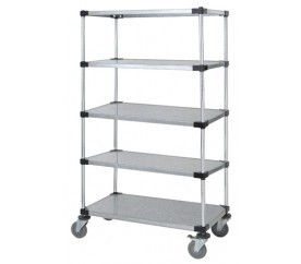 Quantum M2460SG47-5 24" W x 60" L x 80" H Antimicrobial Coating 5 Solid Shelves Mobile Cart