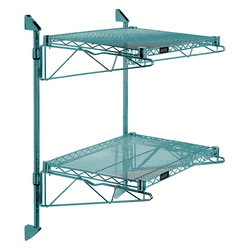 Quantum WC34-CB1824P 24" W x 18" D Green Epoxy Antimicrobial Finish Cantilever Double Shelf Post Wall Mount