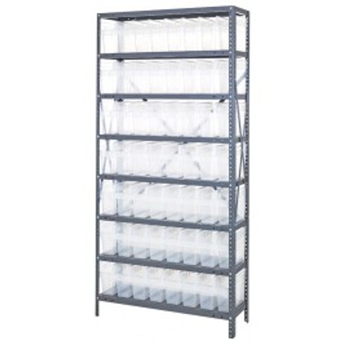 Quantum 1875-SB803CL 75" H x 36" W x 18" D Heavy Duty Galvanized Steel Finish 56 Clear Bins Shelving Unit