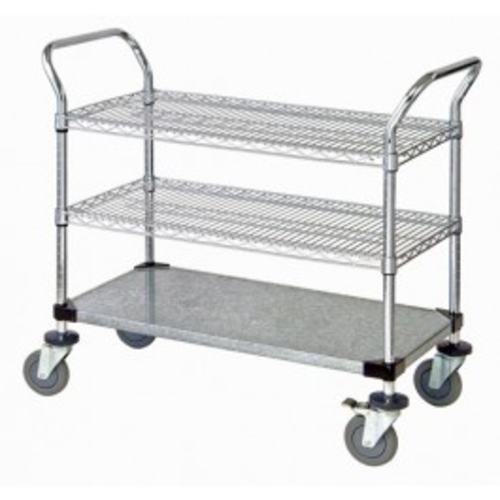 Quantum WRC-1848-3CG 37.5" H x 48" W x 18" D 3 Shelves 2 U Shaped Handles Open Base Utility Cart