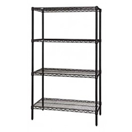Quantum WR86-1836BK 36" W x 86" H x 18" D Black Epoxy Antimicrobial Finish Wire Shelving Starter Kit