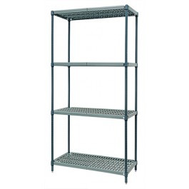 Quantum WR86-2442WPM 42" W x 24" D Green Epoxy Antimicrobial Coating 4 Shelves Stationary Wire Plastic Mat Shelving Unit