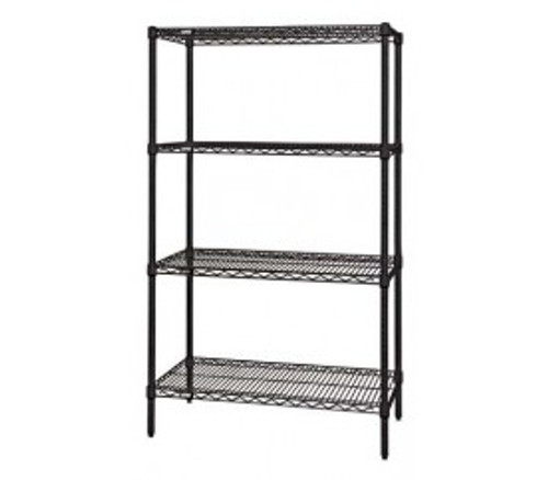 Quantum WR86-1442BK 42" W x 86" H x 12" D Black Epoxy Antimicrobial Finish Wire Shelving Starter Kit