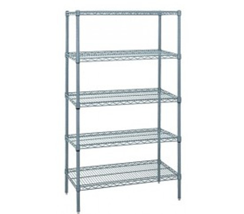 Quantum WR54-1272GY-5 72" W x 12" D x 54" H Gray Epoxy Antimicrobial Finish Wire Shelving Starter Kit