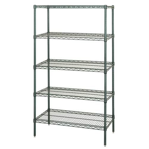 Quantum WR74-2436P-5 36" W x 24" D x 74" H Green Epoxy Coated Wire Shelving Starter Kit
