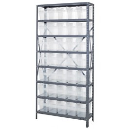 Quantum 1875-SB804CL 75" H x 36" W x 18" D Heavy Duty Galvanized Steel Finish 35 Clear Bins Shelving Unit