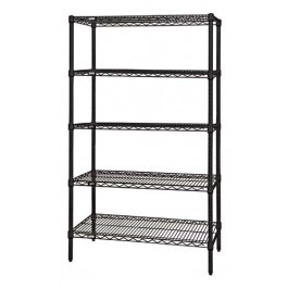 Quantum WR63-1830BK-5 30" W x 18" D x 63" H Black Epoxy Antimicrobial Wire Shelving Starter Kit