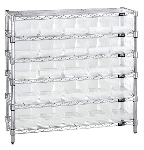 Quantum WR6-36-1236-102CL 36" W x 12" D Chrome Plated 6 Shelves Bin Wire Shelving System