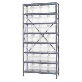 Quantum 1875-SB808CL 75" H x 36" W x 18" D Heavy Duty Galvanized Steel Finish 28 Clear Bins Shelving Unit