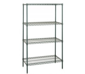 Quantum WR54-1442P 42" W x 14" D x 54" H Green Epoxy Antimicrobial Finish Wire Shelving Starter Kit