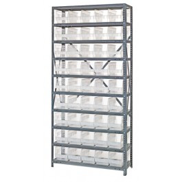 Quantum 1875-204CL 75" H x 36" W x 18" D Heavy Duty Galvanized Steel Finish 45 Clear Bins Shelving Unit