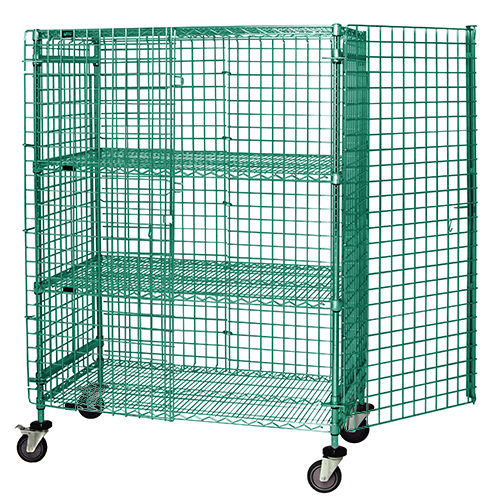 Quantum M1860-69SECP-2 69" H x 60" W x 18" D Green Epoxy Coated Finish Mobile Security Unit