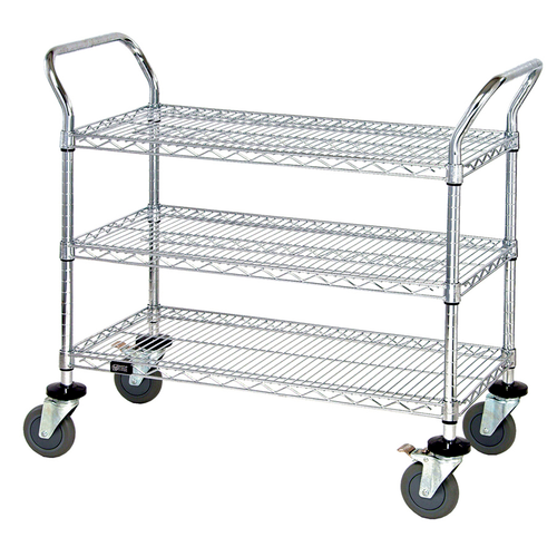 Quantum WRC-2442-3 37.5" H x 42" W x 24" D 3 Shelves 2 U Shaped Handles Open Base Utility Cart