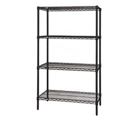 Quantum WR86-1872BK 72" W x 86" H x 18" D Black Epoxy Antimicrobial Finish Wire Shelving Starter Kit