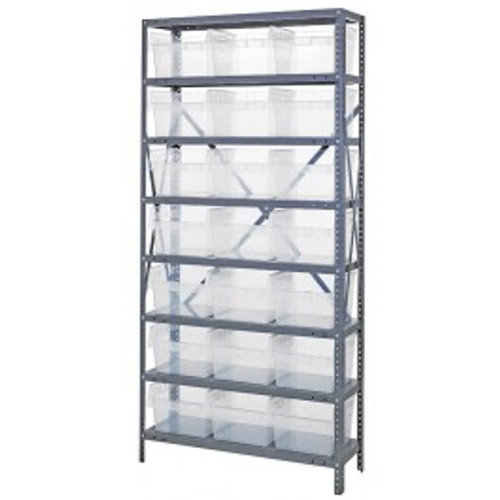 Quantum 1875-SB810CL 75" H x 36" W x 18" D Heavy Duty Galvanized Steel Finish 21 Clear Bins Shelving Unit