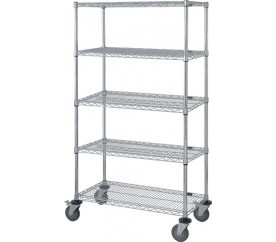 Quantum M2436C47-5 36" W x 24" D x 80" H Chrome Plated 5 Wire Shelves Mobile Cart