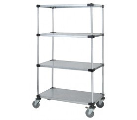 Quantum M2460SG46 24" W x 60" L x 69" H Antimicrobial Coating 4 Solid Shelves Mobile Cart