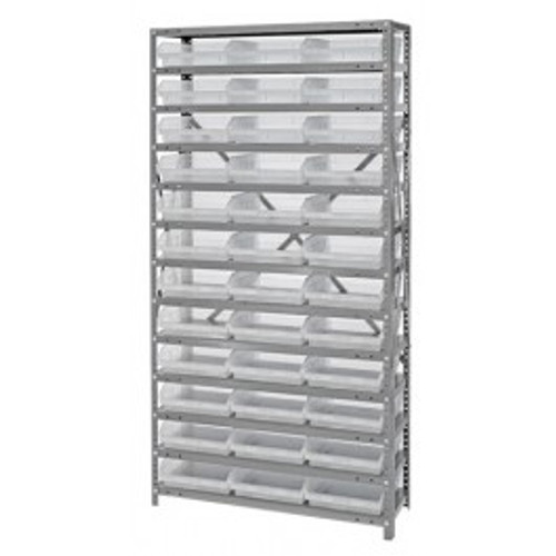 Quantum 1875-110CL 75" H x 36" W x 18" D Heavy Duty Galvanized Steel Finish 36 Clear Bins Shelving Unit