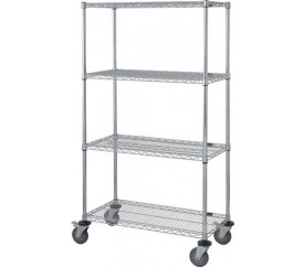 Quantum M2436C46 36" W x 24" D x 69" H Chrome Plated 4 Wire Shelves Mobile Cart