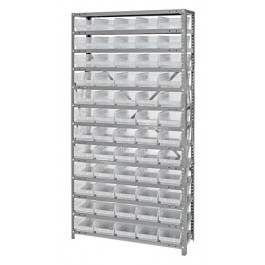 Quantum 1875-104CL 75" H x 36" W x 18" D Heavy Duty Galvanized Steel Finish 60 Clear Bins Shelving Unit