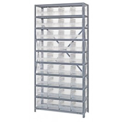Quantum 1875-208CL 75" H x 36" W x 18" D Heavy Duty Galvanized Steel Finish 36 Clear Bins Shelving Unit