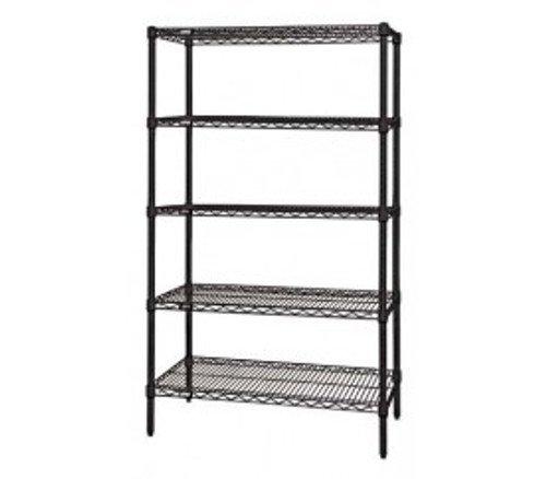 Quantum WR86-1460BK-5 60" W x 86" H x 12" D Black Epoxy Antimicrobial Finish Wire Shelving Starter Kit
