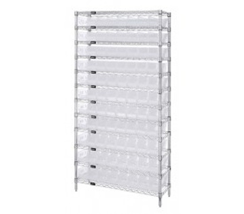 Quantum WR12-103CL 36" W x 18" D x 74" H Overall Size Chrome Plated Finish Bin Wire Shelving System