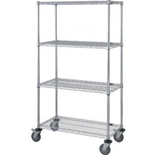 Quantum M1836C46 36" W x 18" D x 69" H Chrome Plated 4 Wire Shelves Mobile Cart