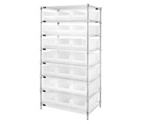 Quantum WR8-952CL 36" W x 24" D x 74" H Chrome Plated Finish Bin Wire Shelving System