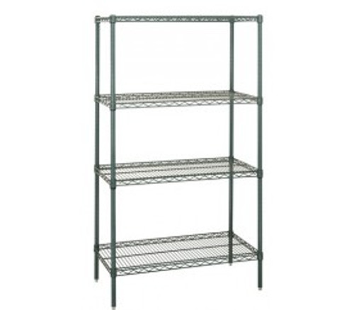 Quantum WR86-1454P 54" W x 86" H x 12" D Green Epoxy Antimicrobial Finish Wire Shelving Starter Kit