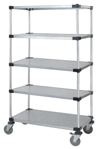 Quantum M2460SG46-5 24" W x 60" L x 69" H Antimicrobial Coating 5 Solid Shelves Mobile Cart