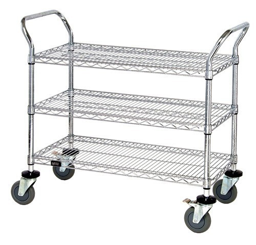 Quantum WRC-2448-3CO 37.5" H x 48" W x 24" D 3 Shelves 2 U Shaped Handles Open Base Utility Cart