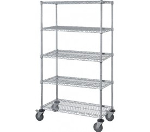 Quantum M2460C47-5 60" W x 24" D x 80" H Chrome Plated 5 Wire Shelves Mobile Cart