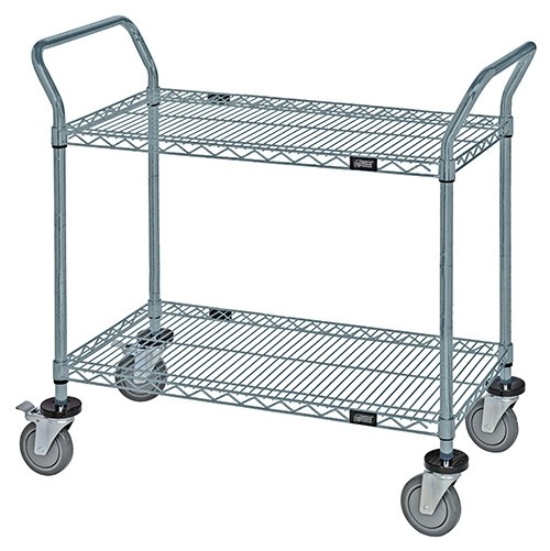 Quantum WRC-2448GY-2 37.5" H x 48" W x 24" D 2 Shelves 2 U Shaped Handles Open Base Utility Cart