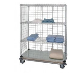 Quantum WRDBS4-74-2436EP 36" W x 24" D Chrome 4 Shelves Wire Enclosed Cart