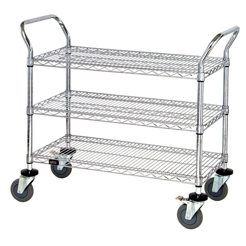 Quantum WRSC-2436-3 37.5" H x 36" W x 24" D 3 Shelves 2 U Shaped Handles Open Base Utility Cart