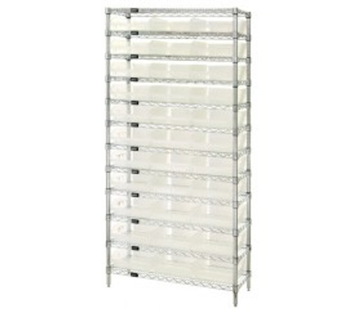 Quantum WR12-109CL 36" W x 12" D x 74" H Overall Size Chrome Plated Finish Bin Wire Shelving System