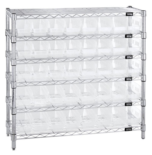 Quantum WR6-36-1236-101CL 36" W x 12" D Chrome Plated 4 Shelves Bin Wire Shelving System