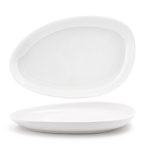 FOH SPT056WHP20 14" W x 9" D Oval White Porcelain Glazed Finish Kiln Plate (2 Each Per Case)